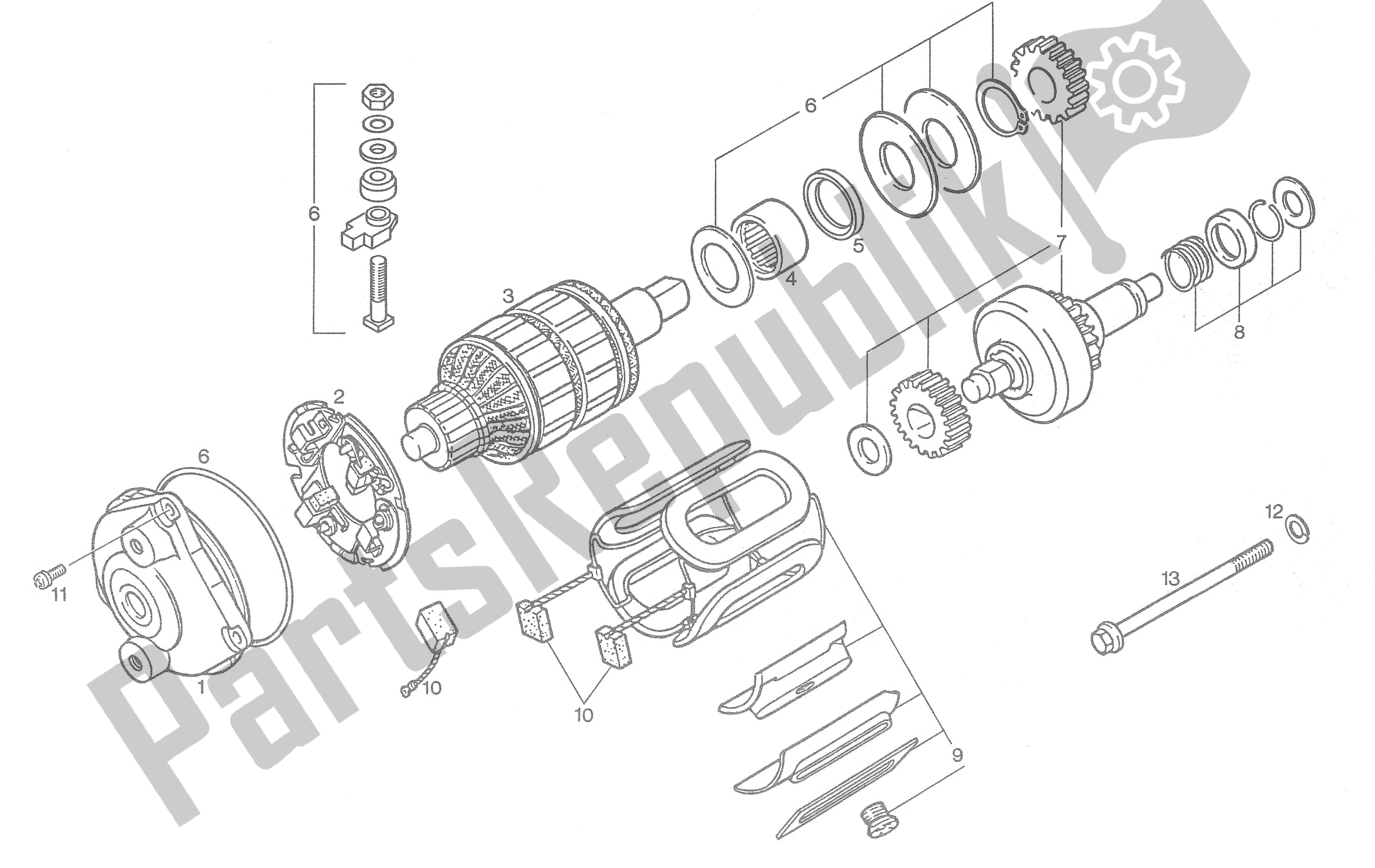 Alle onderdelen voor de Losse Onderdelen Van Elektrische Starter 293 685 van de Aprilia Rotax 123 125 1991 - 1992