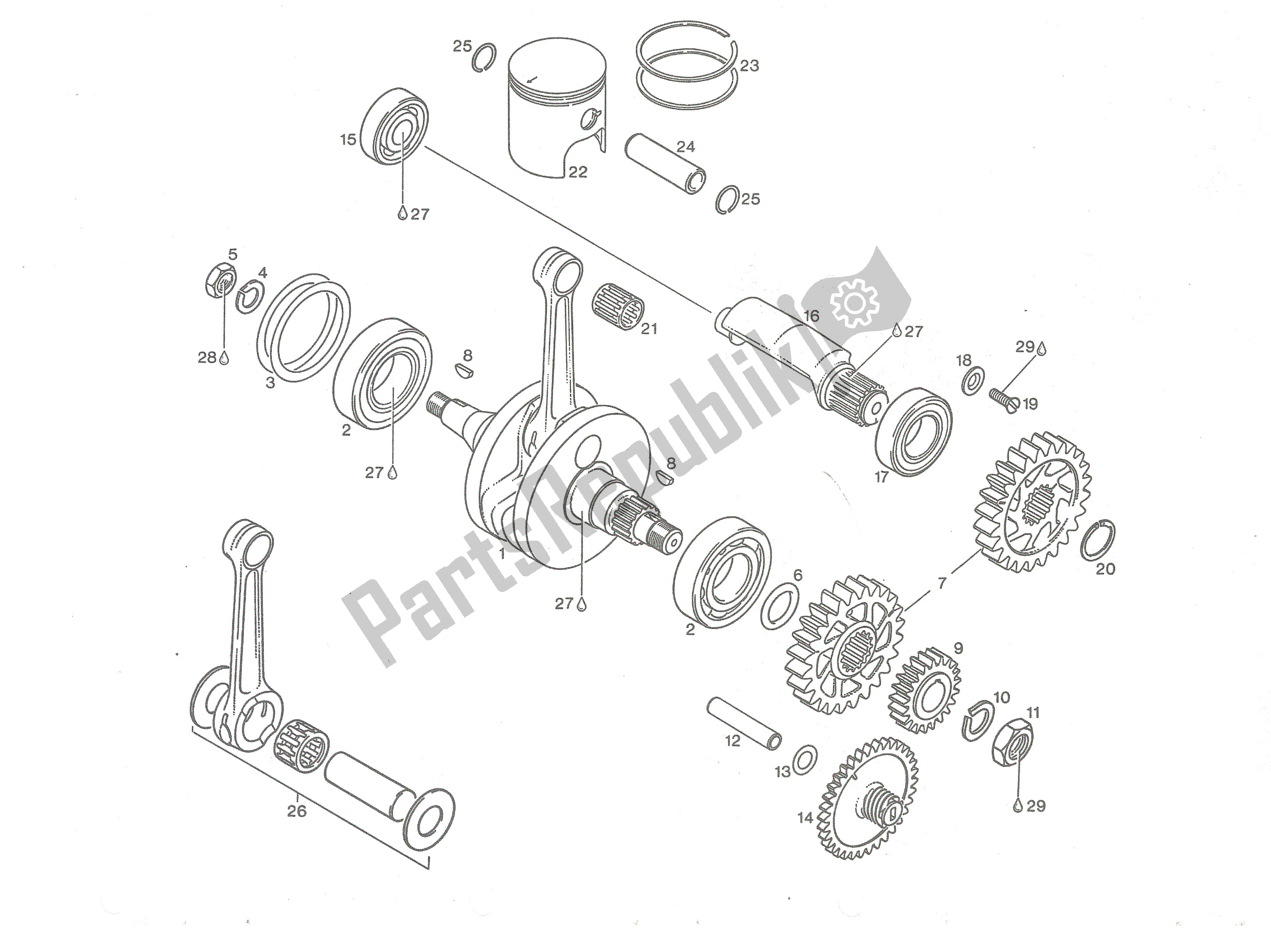 Todas las partes para Crankshaft, Balancer- And Revolution Counter Drivepiston de Aprilia Rotax 123 125 1991 - 1992