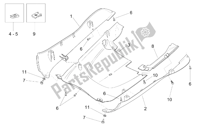 Tutte le parti per il Corpo Centrale - Pannello Inferiore del Aprilia Mojito 125 1999