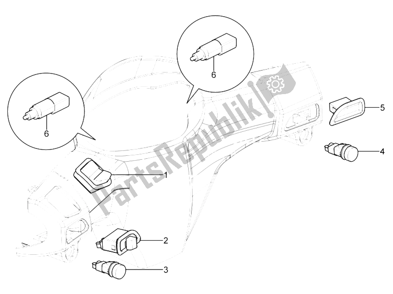 Alle Teile für das Selektoren - Schalter - Tasten des Aprilia SR Motard 125 4T E3 2012