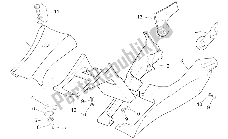 All parts for the Central Body - Tunnel of the Aprilia SR 125 150 1999