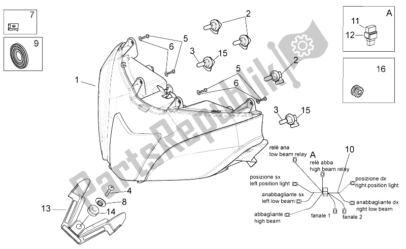 Tutte le parti per il Faro del Aprilia RSV4 Aprc R ABS 1000 2013