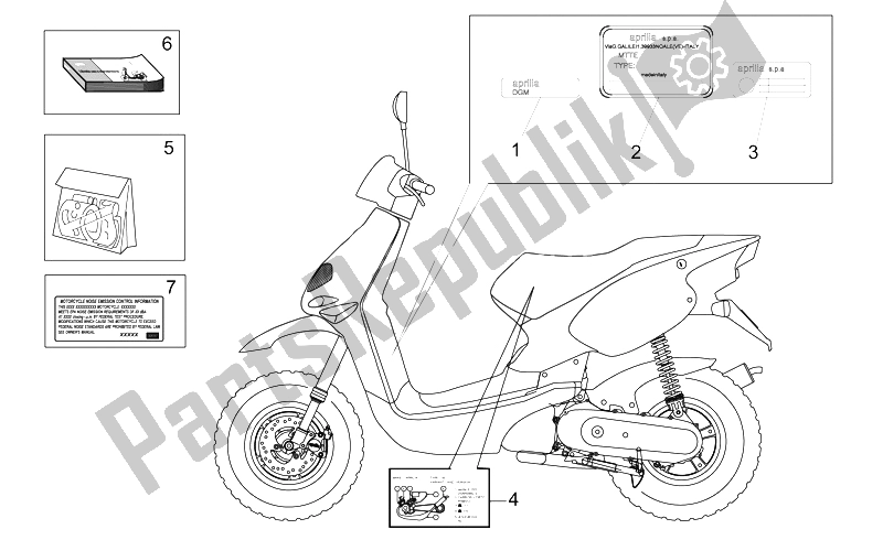 All parts for the Decal Op. Handbooks And Plate Set of the Aprilia Rally 50 AIR 1995