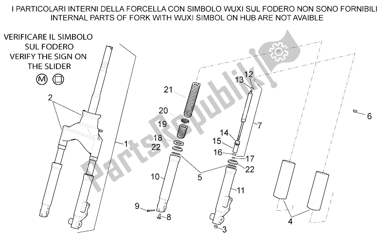All parts for the Front Fork of the Aprilia Scarabeo 50 Ditech 2001