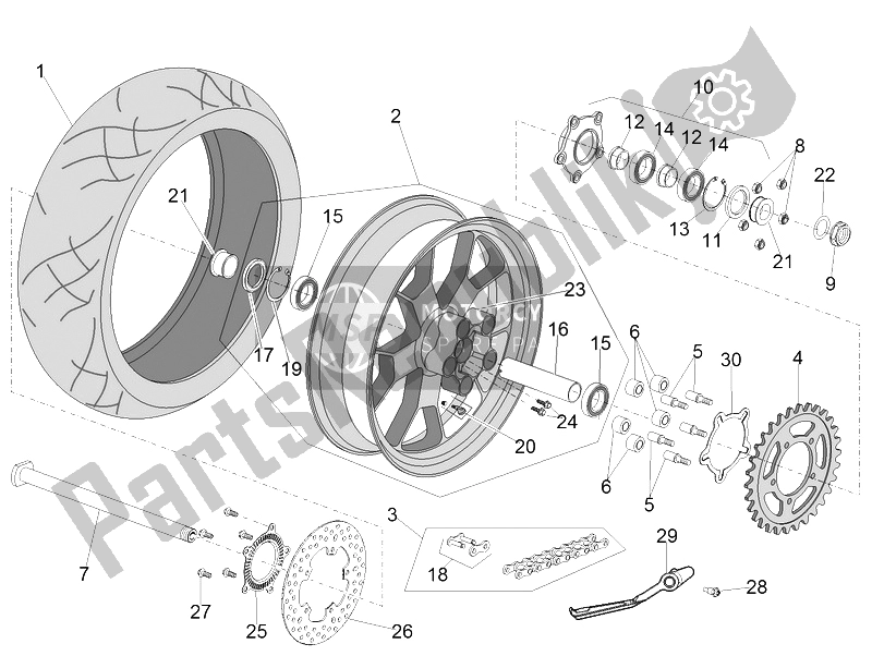 All parts for the Rear Wheel of the Aprilia RSV4 Racing Factory L E Europe 1000 2016