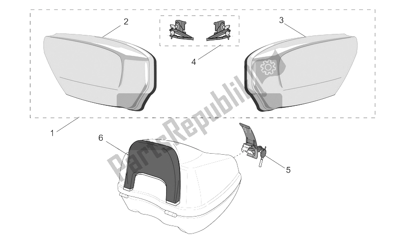 Todas las partes para Acc. - Top / Estuches, Estuches Laterales de Aprilia Scarabeo 125 200 E2 ENG Piaggio 2003
