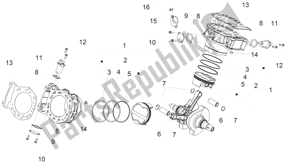 Toutes les pièces pour le Cylindre - Piston du Aprilia Caponord 1200 EU 2013