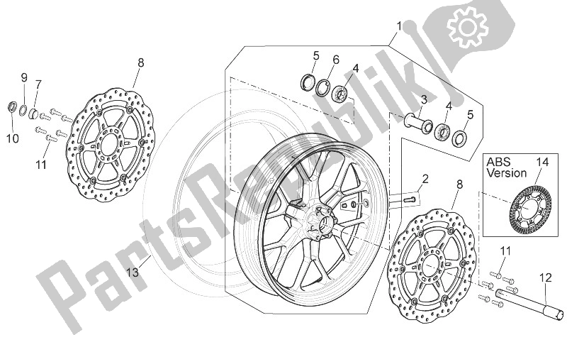 All parts for the Front Wheel of the Aprilia Shiver 750 USA 2011
