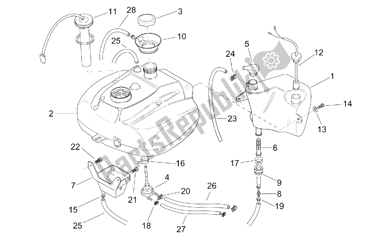 Todas as partes de óleo E Tanque De Combustível do Aprilia Scarabeo 100 2T ENG Yamaha 2000