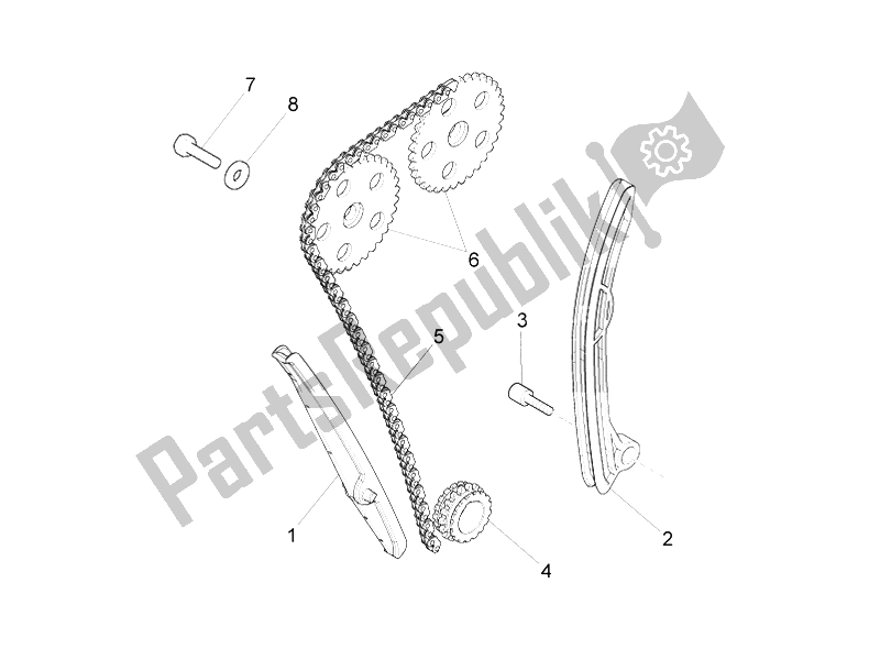 Alle onderdelen voor de Voorste Cilinder Timing Systeem van de Aprilia RS4 125 4T 2014
