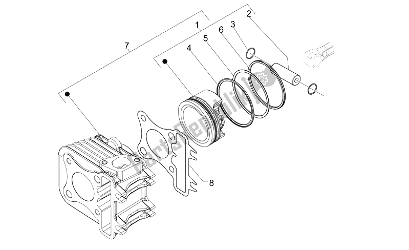 All parts for the Cylinder - Piston of the Aprilia Mojito 125 E3 2008