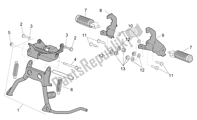 All parts for the Foot Rests - Lateral Stand of the Aprilia Scarabeo 50 2T E2 ENG Piaggio 2007