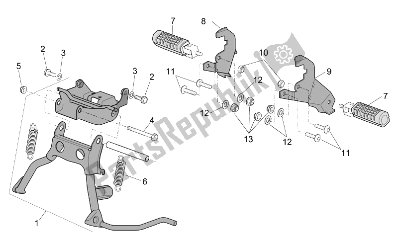 Tutte le parti per il Poggiapiedi - Supporto Laterale del Aprilia Scarabeo 50 2T E2 ENG Piaggio 2007