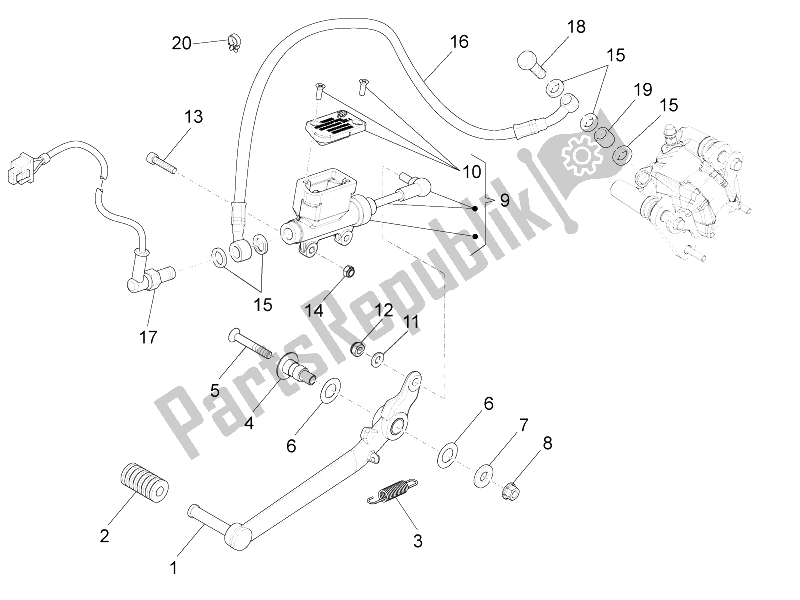 All parts for the Rear Master Cylinder of the Aprilia RS4 125 4T 2014