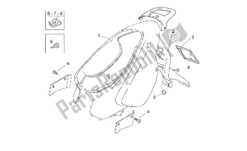 All parts for the Rear Body I of the Aprilia Rally 50 H2O 1996