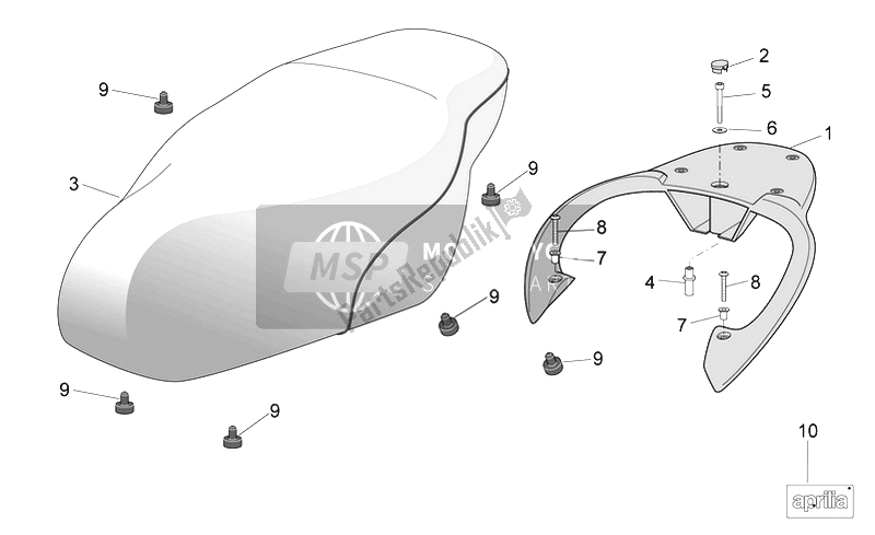 Alle onderdelen voor de Stoel - Drager van de Aprilia Scarabeo 100 4T E3 2006
