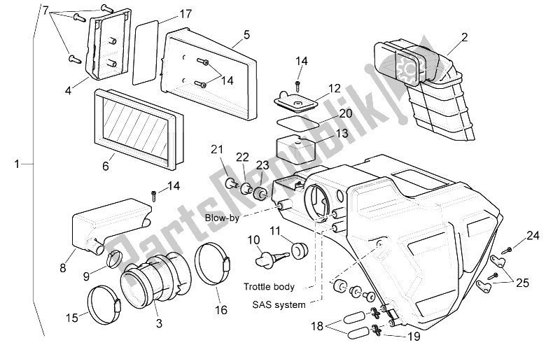 Tutte le parti per il Air Box del Aprilia Pegaso Strada Trail 650 IE 2005