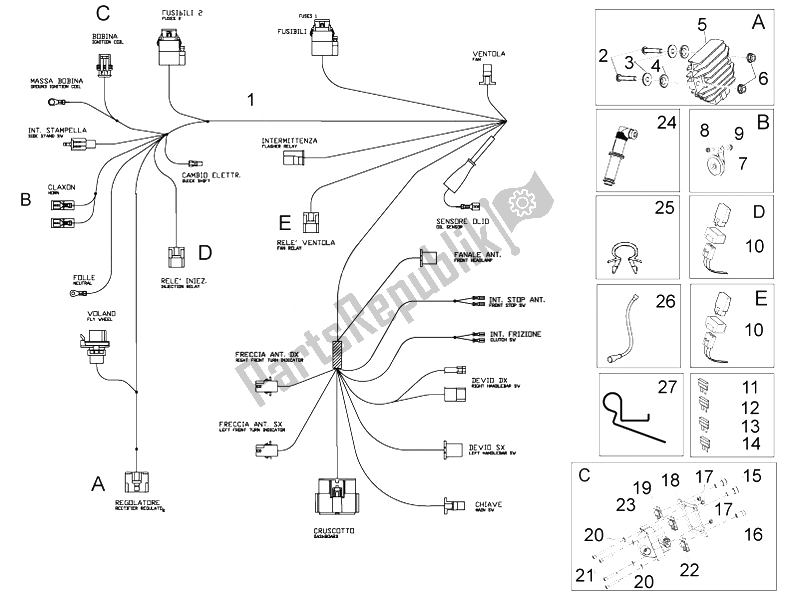 Tutte le parti per il Impianto Elettrico Anteriore del Aprilia RS4 125 4T 2014