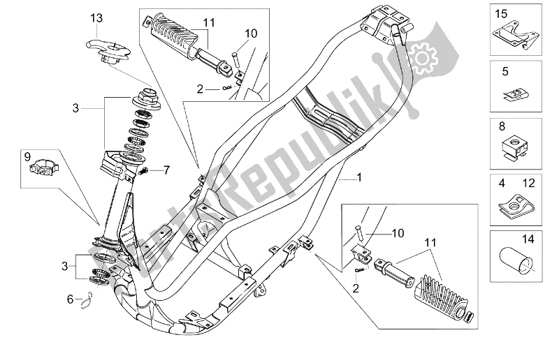 All parts for the Frame of the Aprilia Leonardo 125 150 ST 2001