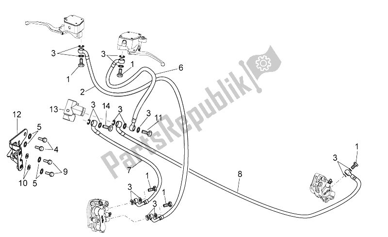 Toutes les pièces pour le Système De Freinage Avant / Arrière (2) du Aprilia Scarabeo 125 200 IE Light 2009