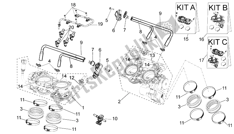 Alle onderdelen voor de Gasklephuis van de Aprilia RSV4 Aprc Factory STD SE 1000 2011