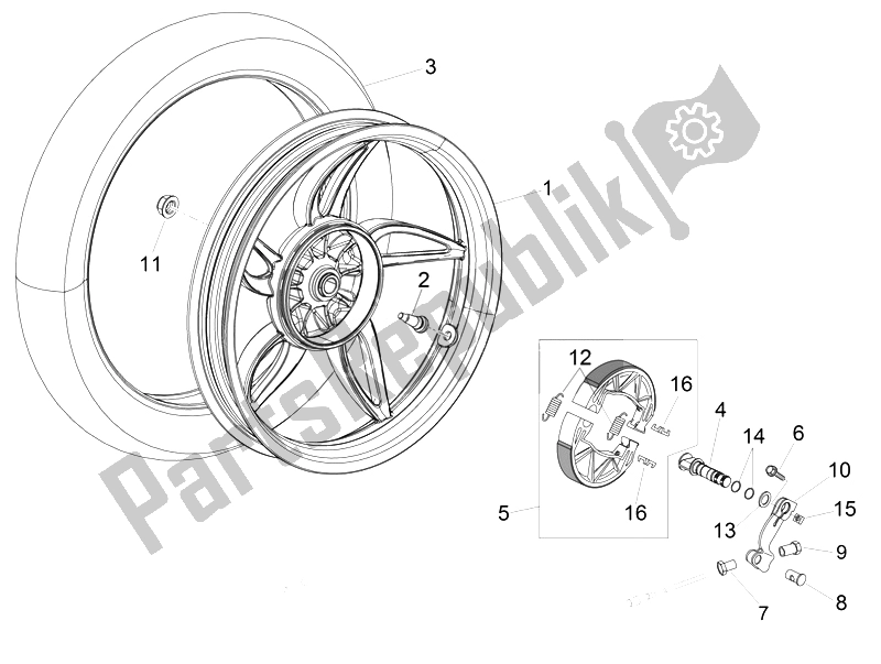 Toutes les pièces pour le Roue Arrière - Frein à Tambour du Aprilia Scarabeo 100 4T E3 2014