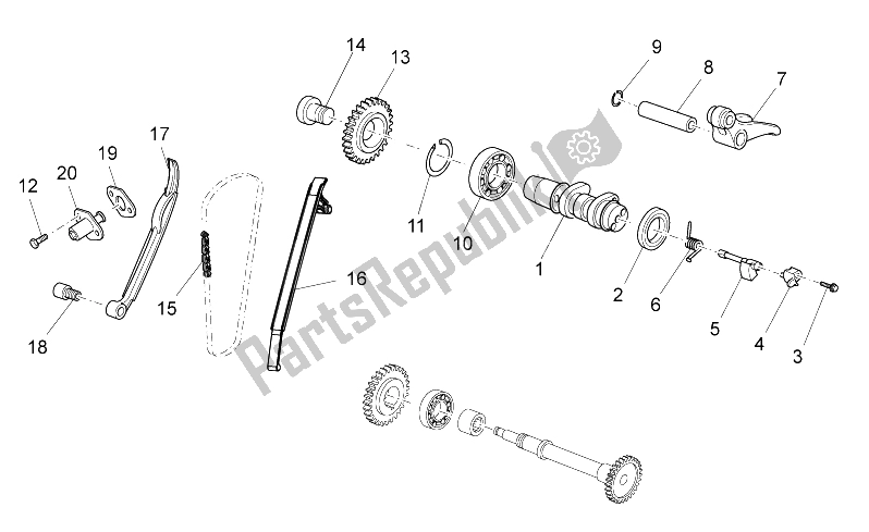 Alle onderdelen voor de Achterste Cilinder Timing Systeem van de Aprilia RXV 450 550 2009