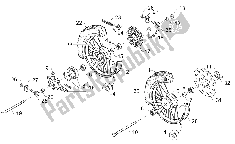 All parts for the Wheels-brakes of the Aprilia Mini RX Experience 50 2003