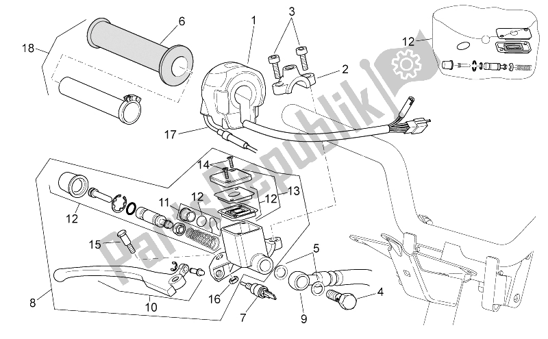 Alle onderdelen voor de Rh Controles van de Aprilia SR 50 IE Carb MY 2010