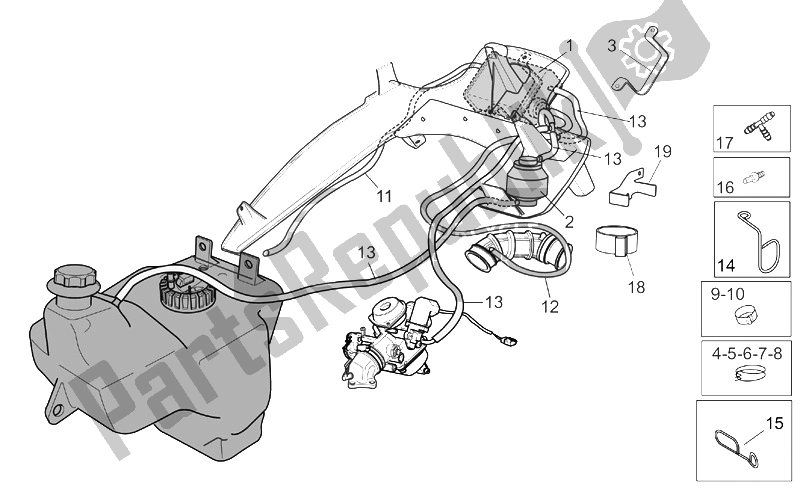 All parts for the Fuel Vapour Recover System of the Aprilia Atlantic 125 200 250 2003