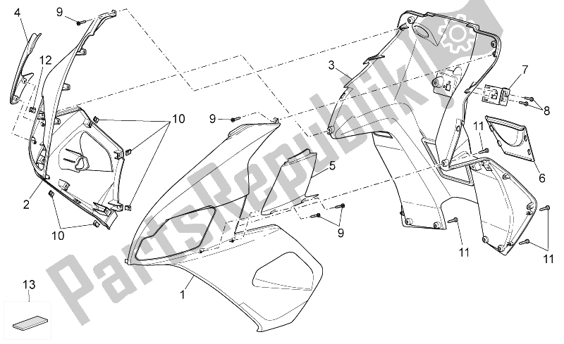 All parts for the Front Body Iii of the Aprilia SR 50 IE Carb MY 2010