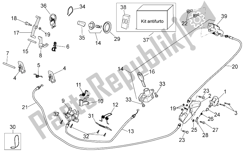 All parts for the Lock Hardware Kit of the Aprilia Scarabeo 400 492 500 Light 2006
