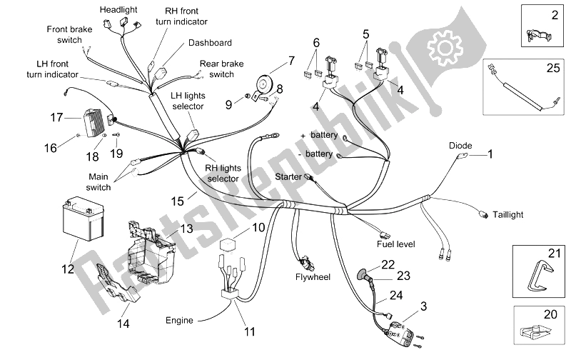 Todas las partes para Sistema Eléctrico de Aprilia Scarabeo 50 2T E2 ENG Piaggio 2007