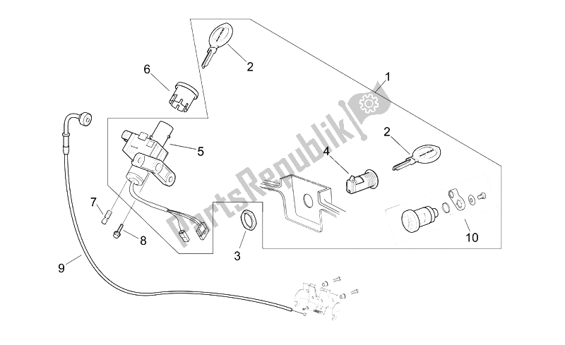 Alle onderdelen voor de Slot Hardware Kit van de Aprilia Scarabeo 125 200 E3 ENG Piaggio 2006