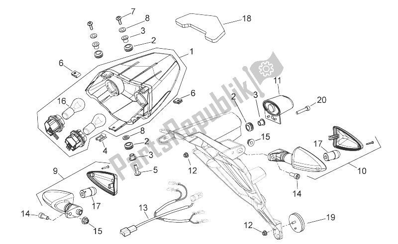 All parts for the Rear Lights of the Aprilia Shiver 750 USA 2011