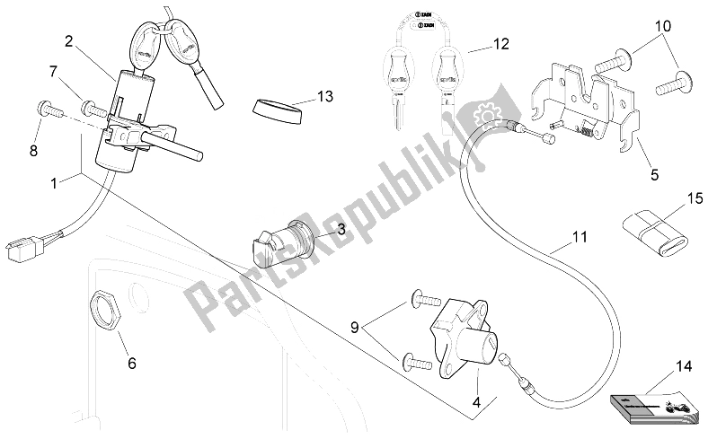 All parts for the Lock Hardware Kit of the Aprilia Sport City Cube 125 200 Carb E3 2008