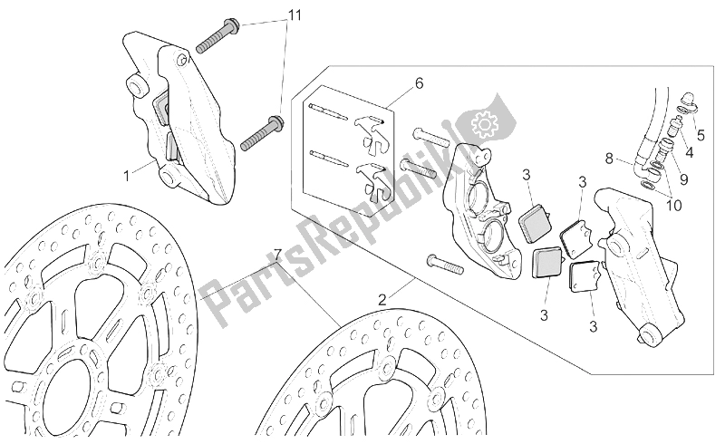 All parts for the Front Brake Caliper (2) of the Aprilia RSV Mille 1000 2003