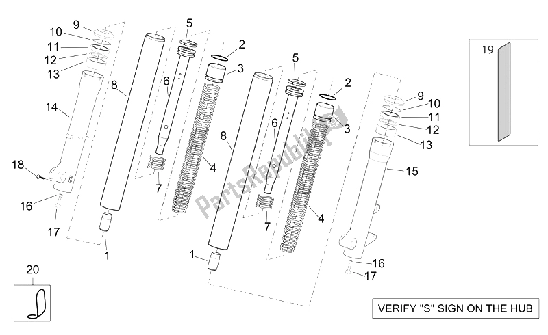 All parts for the Showa Front Fork - Hubs, Sleeves of the Aprilia Scarabeo 125 200 E3 ENG Piaggio 2006