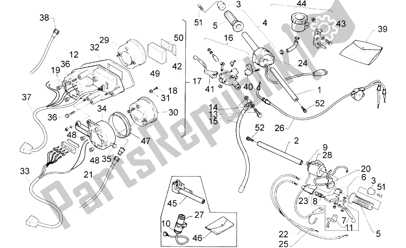 Todas as partes de Guiador - Painel do Aprilia RS 125 ENG 123 CC 1996