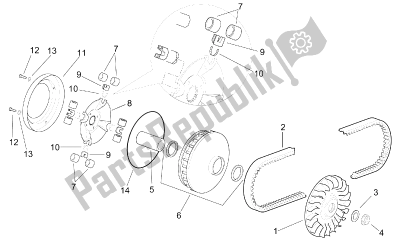 All parts for the Variator of the Aprilia Leonardo 250 300 ENG Minarelli 2002