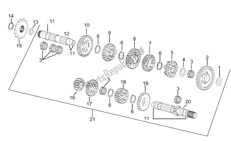 Toutes les pièces pour le Transmission 6 Vitesses du Aprilia RX 125 ENG 122 CC 1995