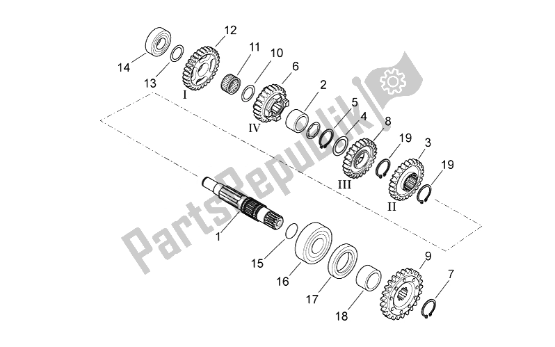 All parts for the Driven Shaft of the Aprilia MXV 450 Cross 2008