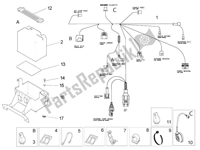 Tutte le parti per il Impianto Elettrico Posteriore del Aprilia RS4 125 4T 2011