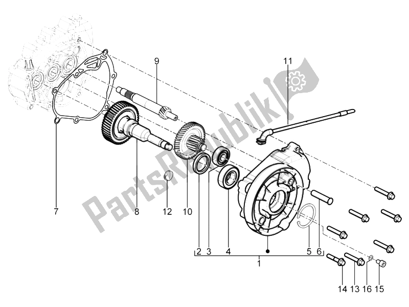 Alle onderdelen voor de Reductie-eenheid van de Aprilia SR Motard 125 4T E3 2012
