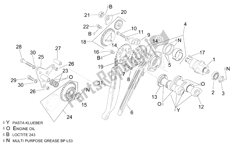 All parts for the Rear Cylinder Timing System of the Aprilia RSV Mille Factory 1000 2004 - 2008