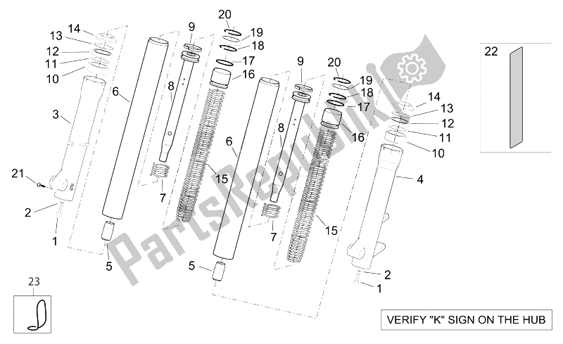 All parts for the Kaifa Front Fork - Hubs, Sleeves of the Aprilia Scarabeo 125 200 E3 ENG Piaggio 2006