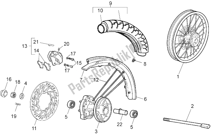 All parts for the Front Wheel of the Aprilia RX 50 2014