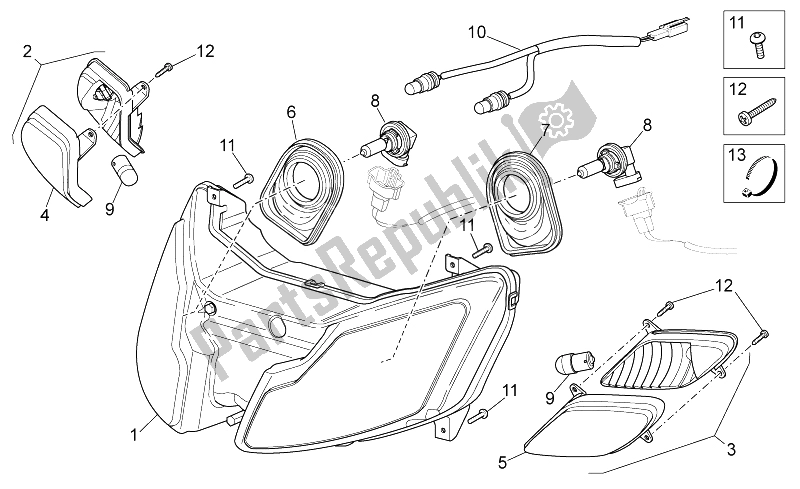 All parts for the Front Lights of the Aprilia SR 50 Carb MY 2014