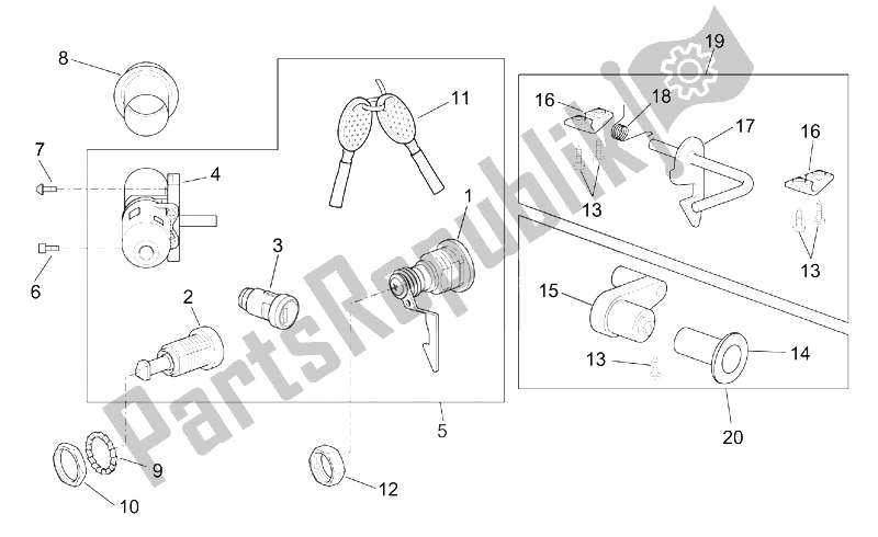 Alle Teile für das Hardware-kit Verriegeln des Aprilia Scarabeo 50 Ditech 2001