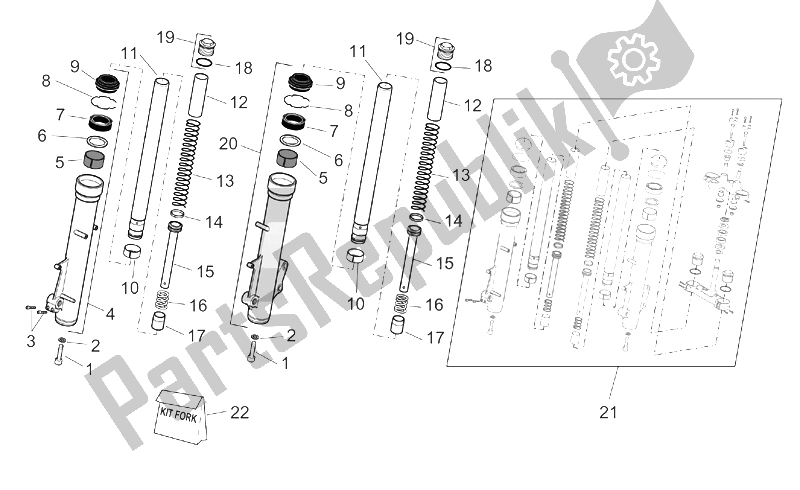 All parts for the Front Fork of the Aprilia Pegaso 650 IE 2001
